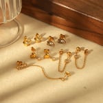 Gold color / 1 Pair Dainty Simple Style Stainless Steel  Gold Color Inlay Rhinestones Women's Earrings 